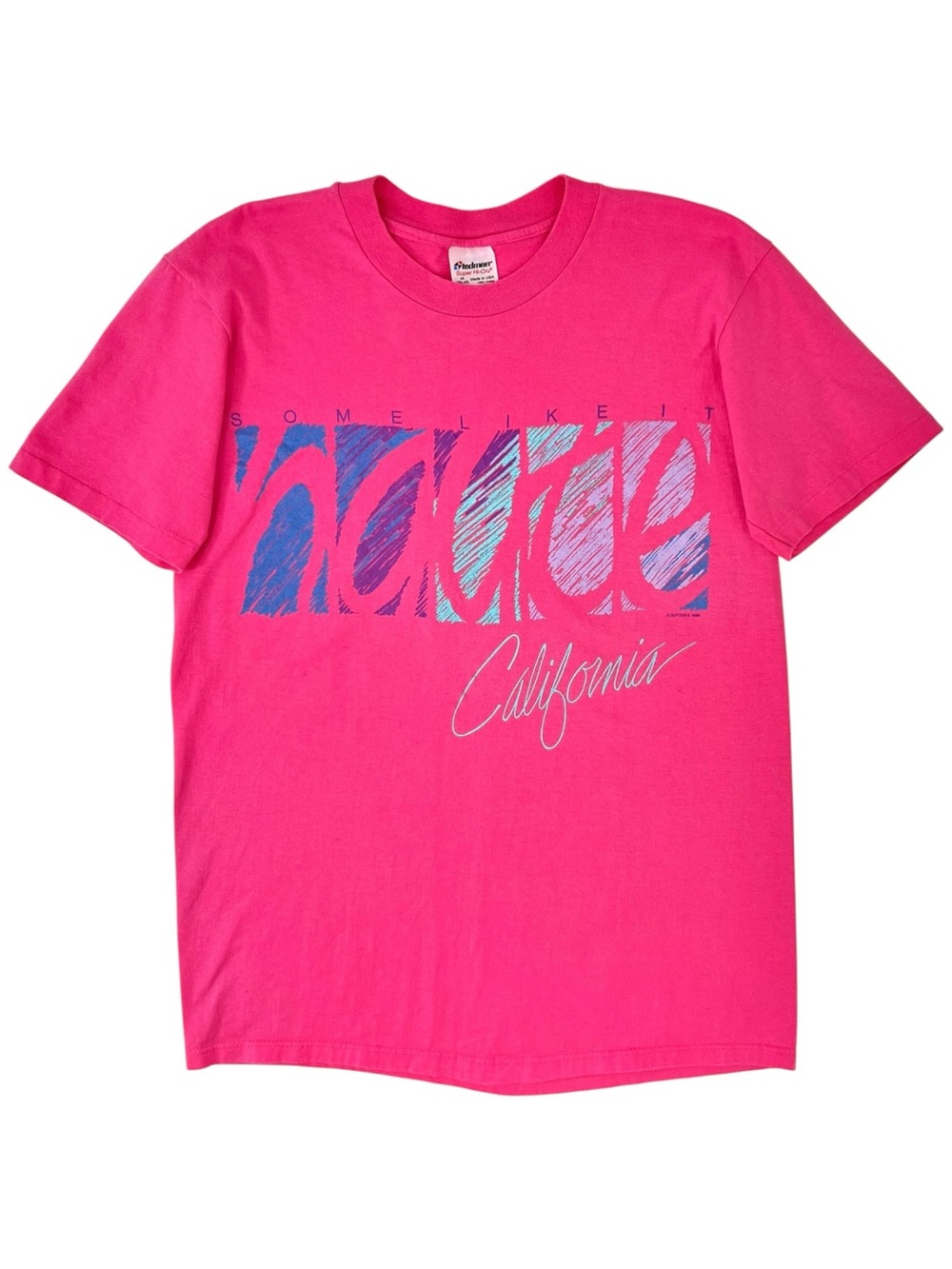 1989 Single Stitch Vintage Made In USA Hot Pink California Print T-Shirt Tee
